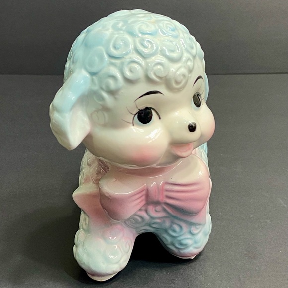 Vintage Rubens Anthropomorphic Curly Baby Lamb Planter - Pink/Blue - Japan - Picture 5 of 8